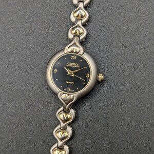 Dainty Vintage Caprice Quartz Ladies Watch, Two-Tone Bracelet Black Dial